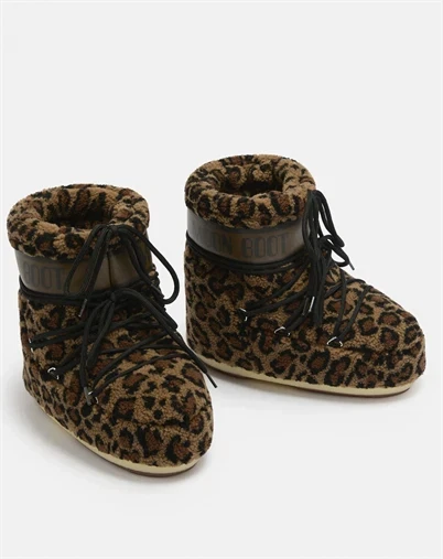 Moon Boot - Icon Low Leopard Fleece Støvle - Cognac/Cocoa